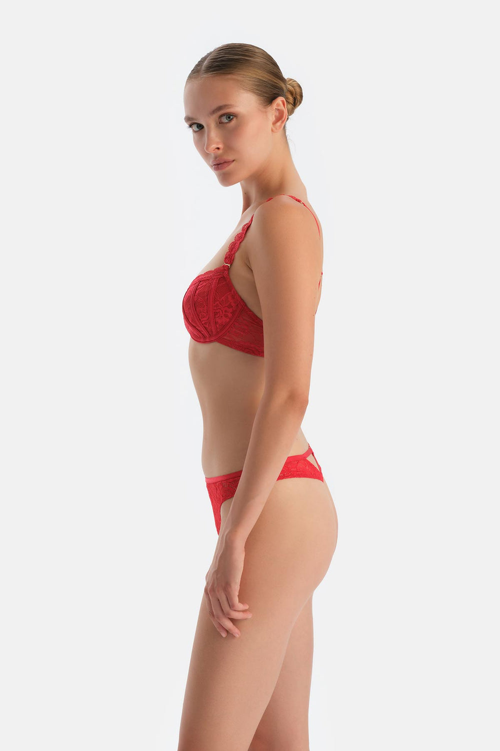 Red Lace Thong Panties with Back Accessory Detail