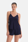 Navy TankTop and Shorts Set with Lace Detail