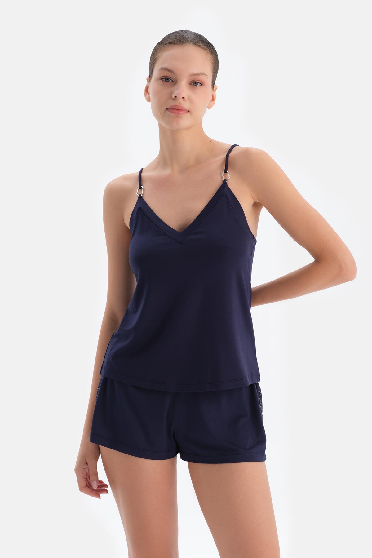 Navy TankTop and Shorts Set with Lace Detail