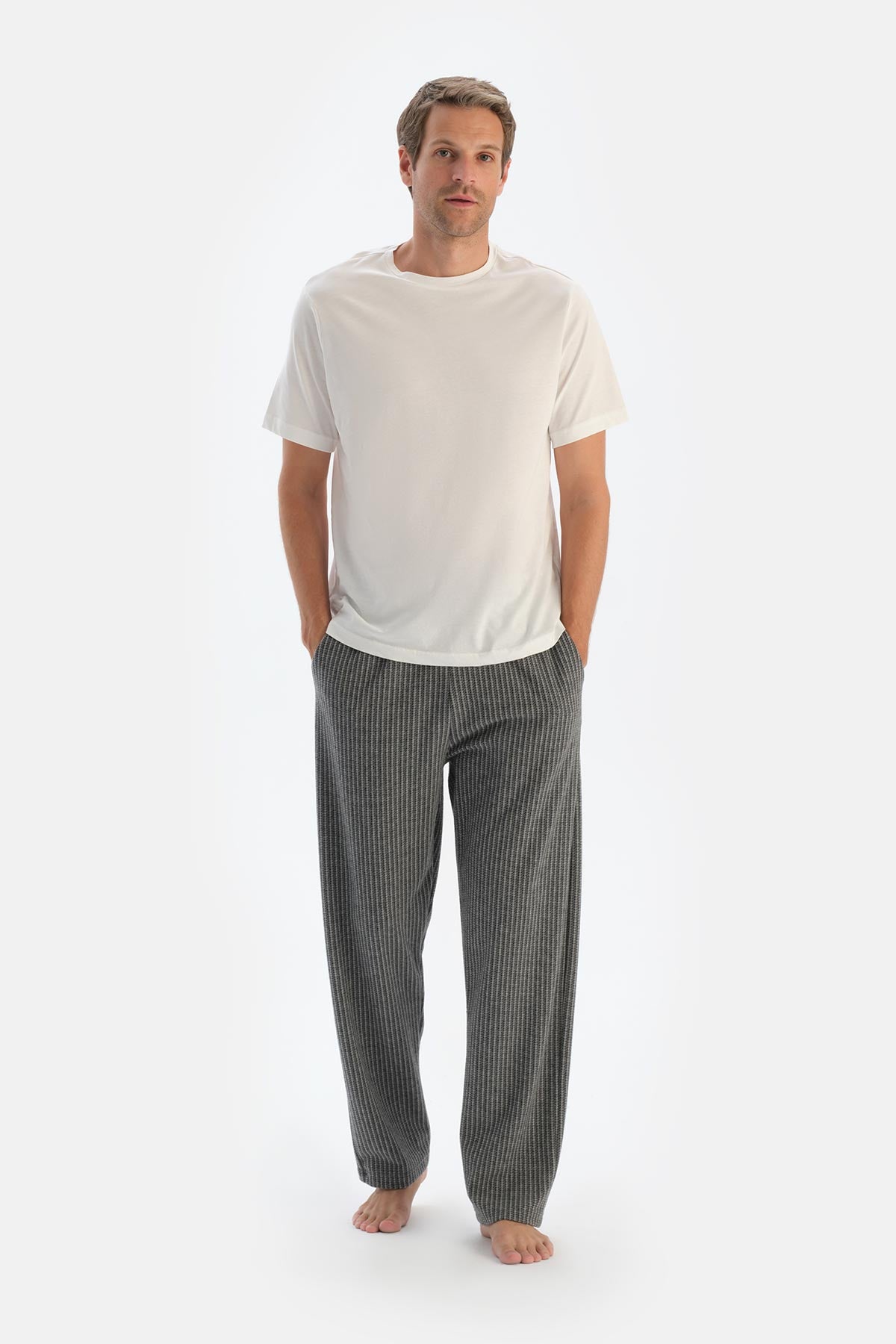 Grey STRIPED KNITTED TROUSERS