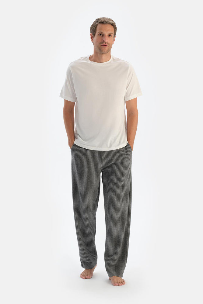 Grey STRIPED KNITTED TROUSERS