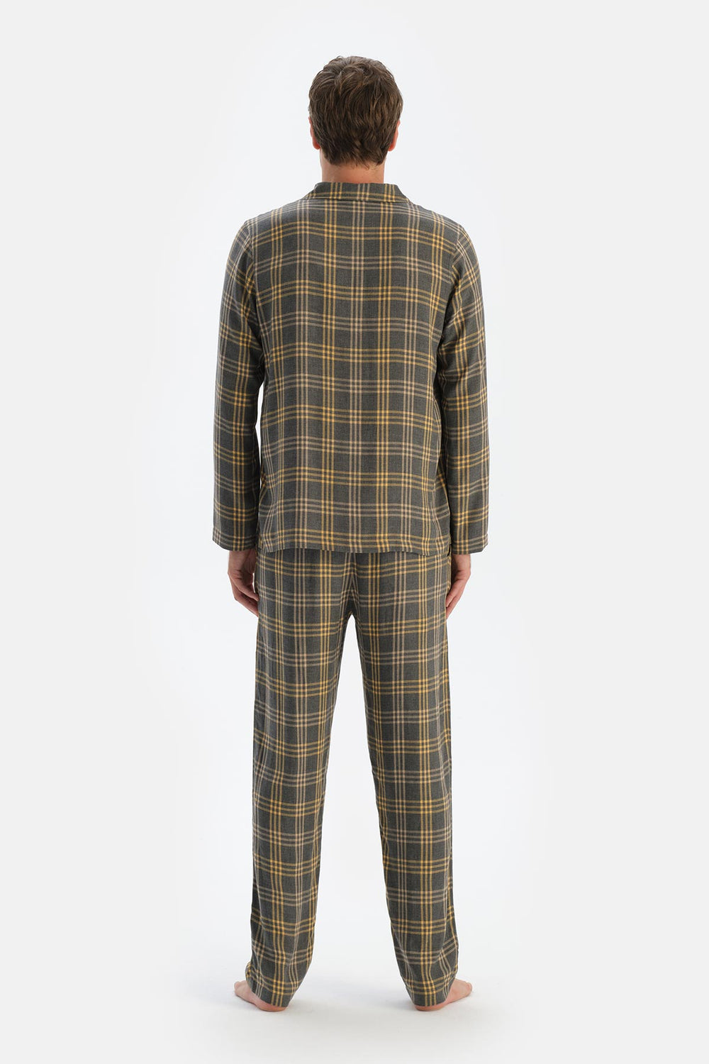 Füme Ekoseli Dokuma Viskon Pantolon Pijama Altı