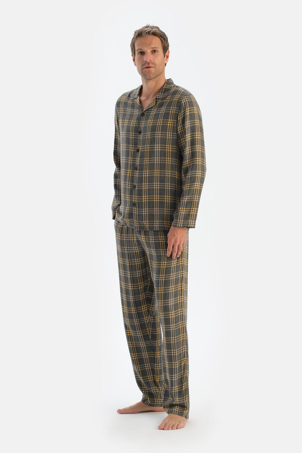 Füme Ekoseli Dokuma Viskon Pantolon Pijama Altı