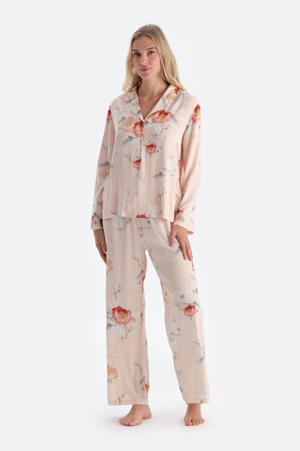 Cream FLORAL VISCOSE WOVEN TROUSERS