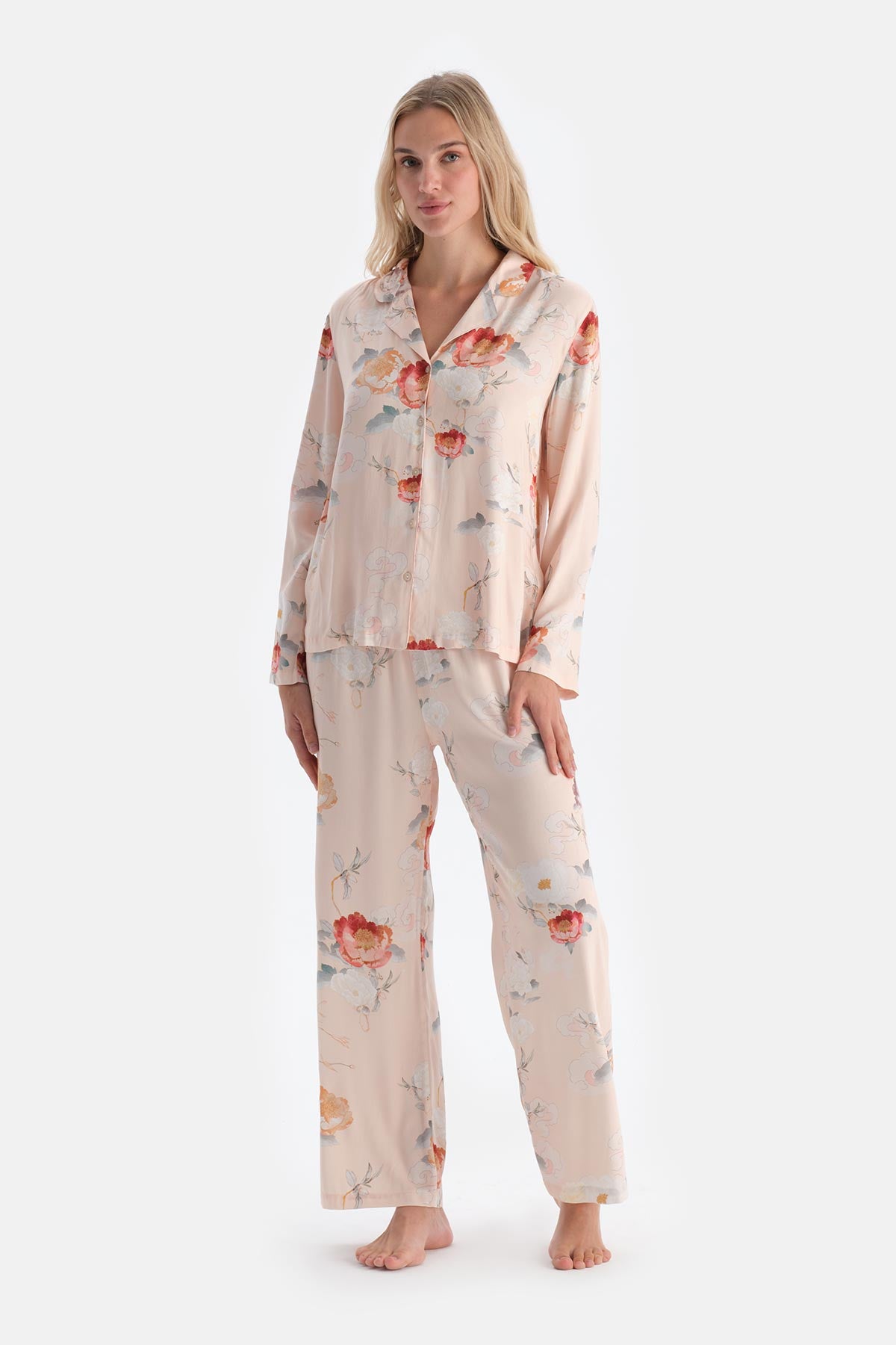 Cream FLORAL VISCOSE WOVEN TROUSERS