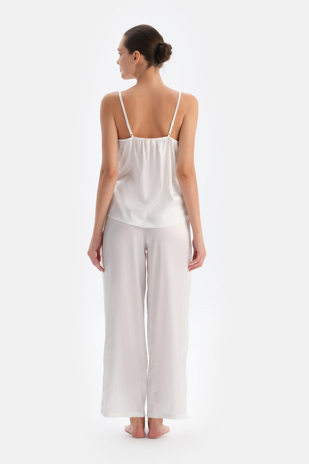 White LACE DETAILED SATIN BRIDE TROUSERS