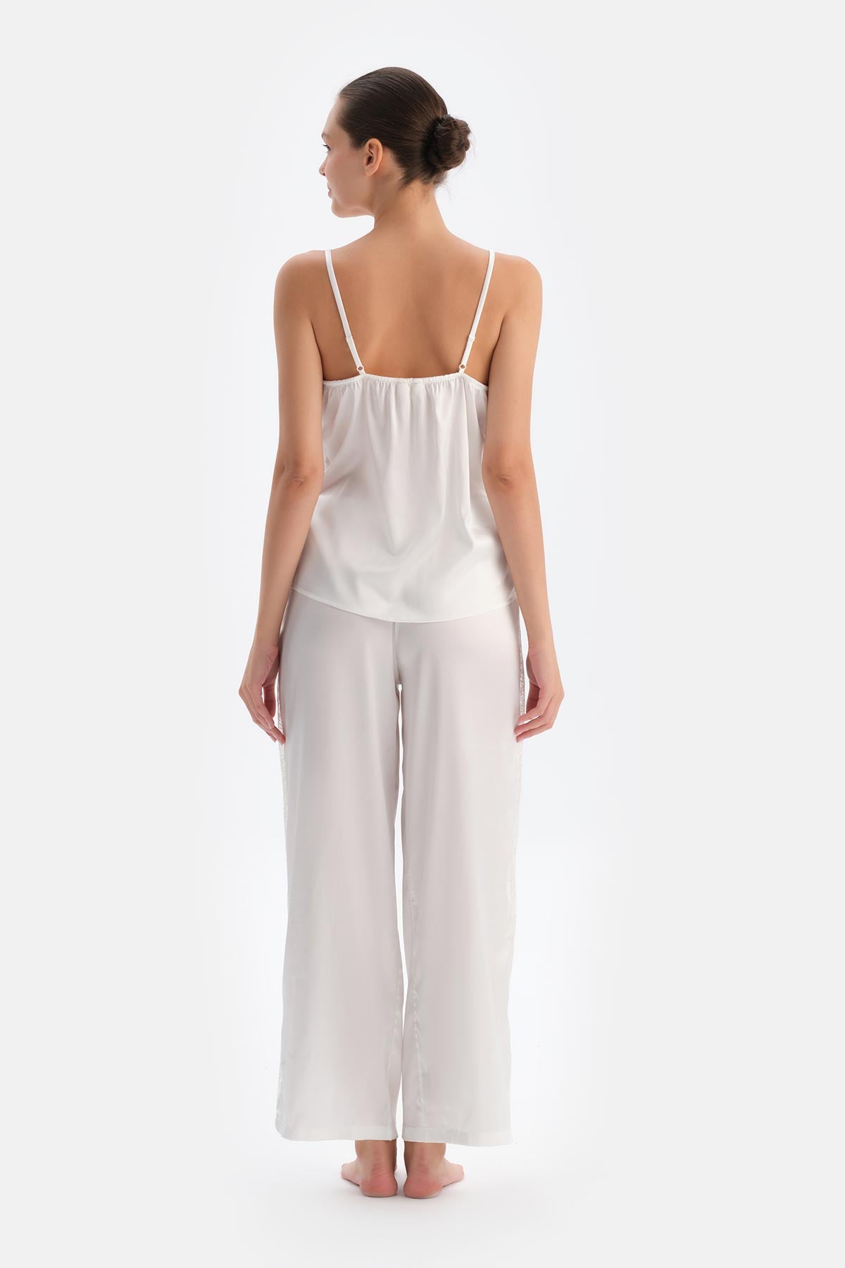 White LACE DETAILED SATIN BRIDE TROUSERS