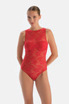 Red Bodysuit with Back Accessory Detail