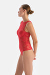 Red Bodysuit with Back Accessory Detail