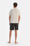 Ecru CREW NECK SHORT SLEEVE T-SHIRT PAJAMA SET WITH PATTERNED SHORTS