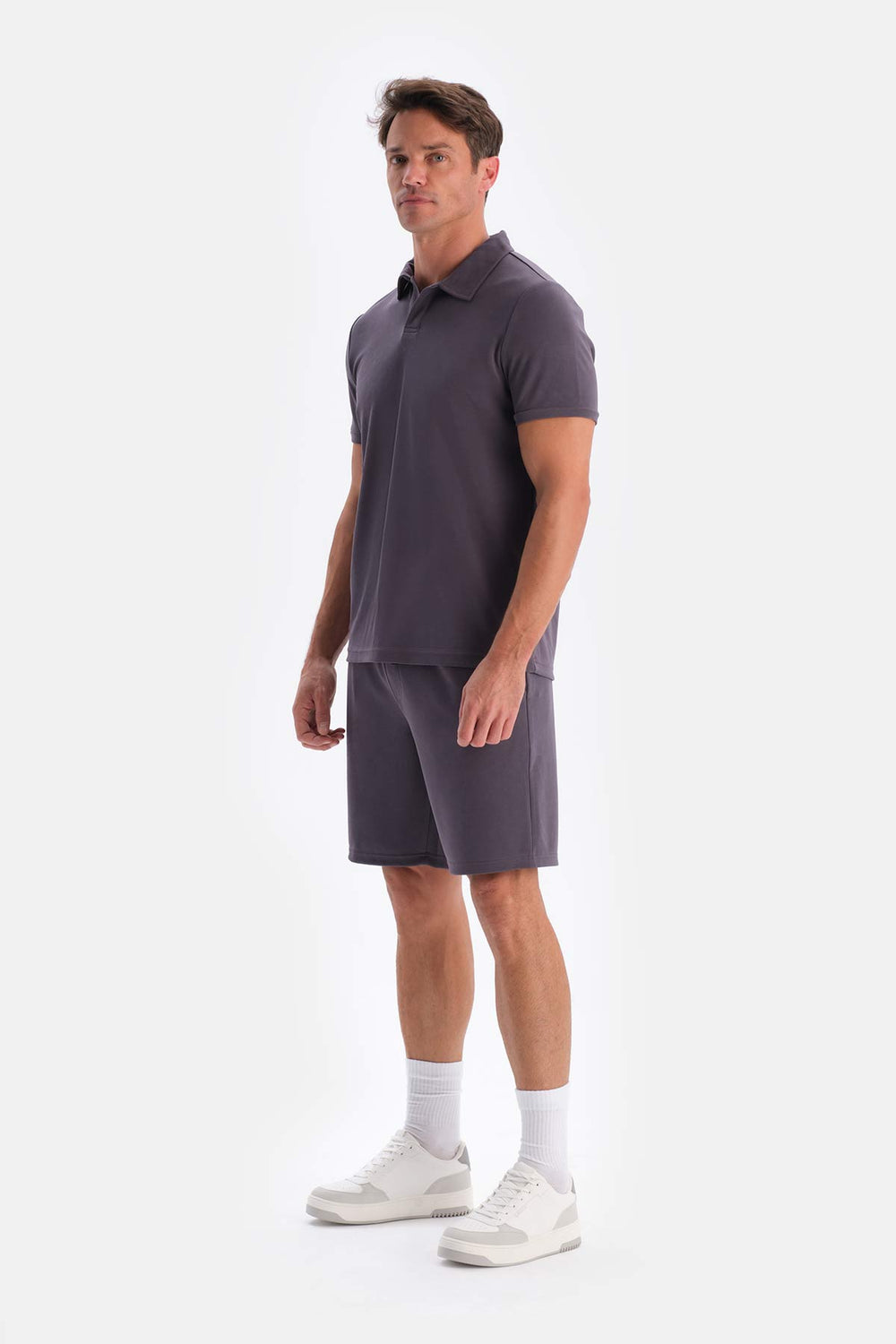 Smoke POLO NECK SHORT SLEEVE MODAL PIQUE T-SHIRT