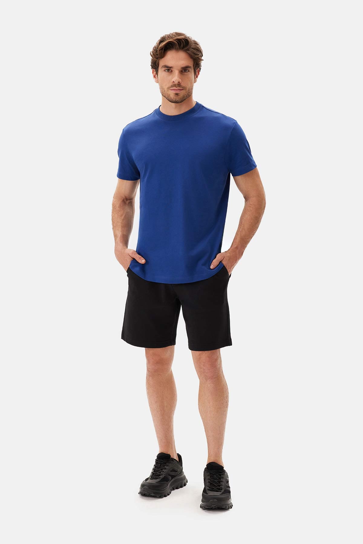 Navy WOVEN STRIPED TROUSERS