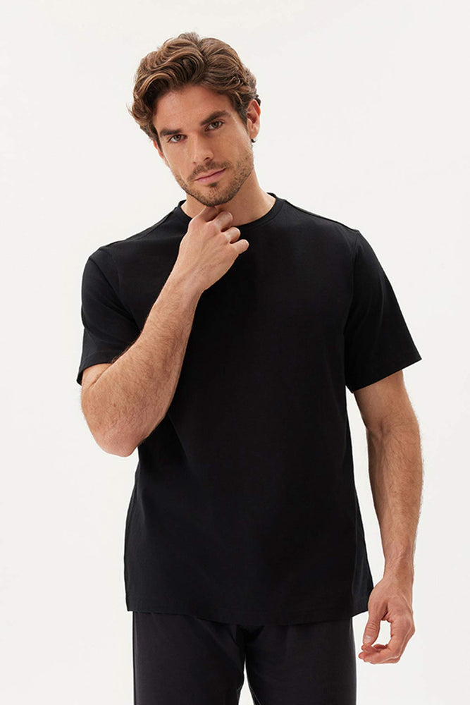 Beyaz-Siyah Bisiklet Yaka Kısa Kollu Ikili Tişört