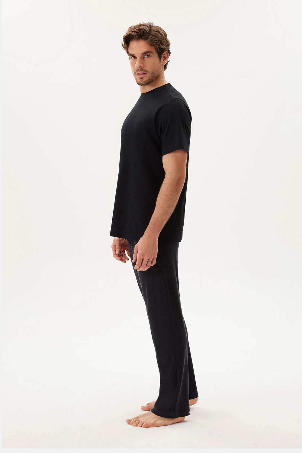 Beyaz-Siyah Bisiklet Yaka Kısa Kollu Ikili Tişört