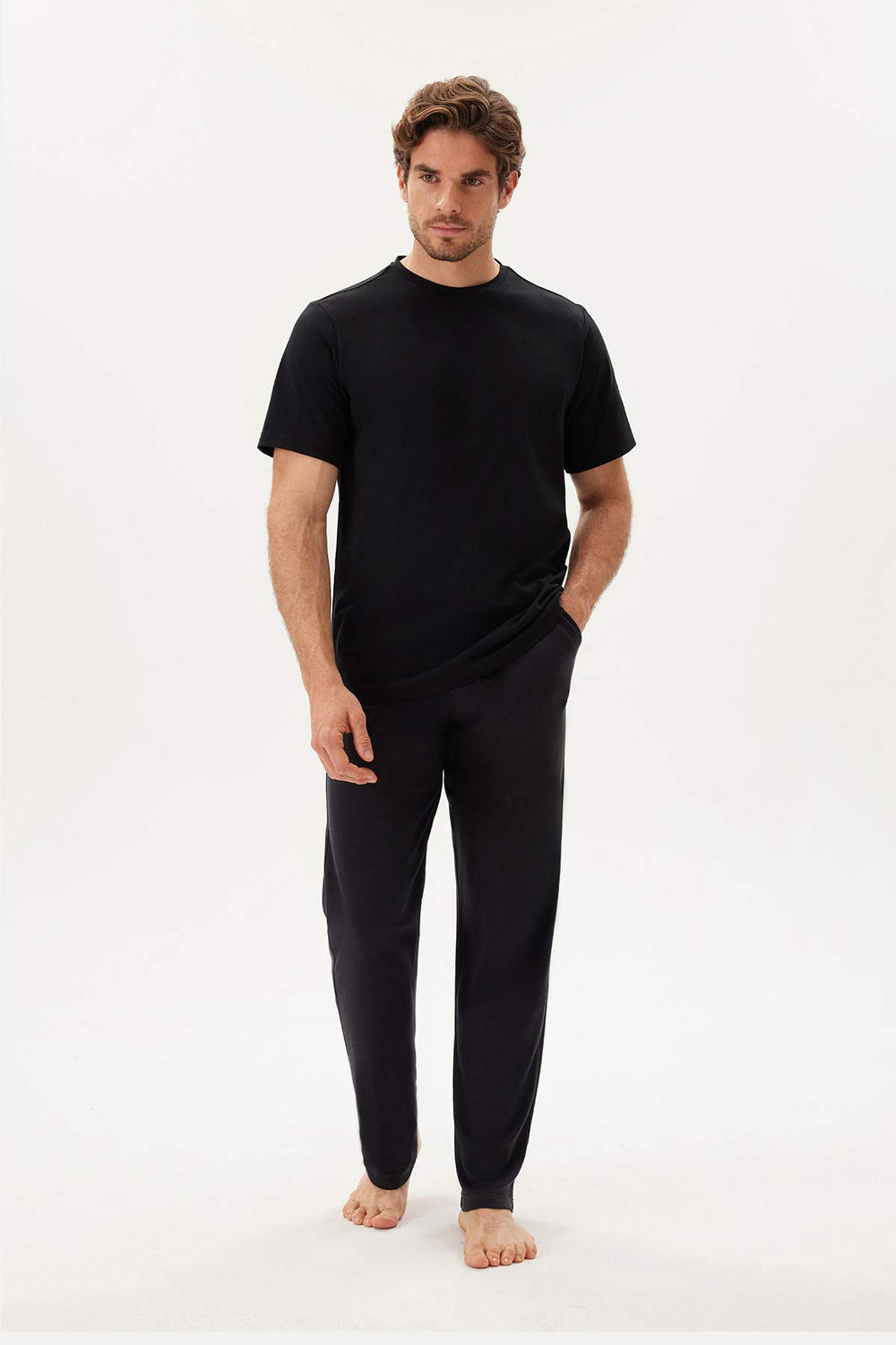 Beyaz-Siyah Bisiklet Yaka Kısa Kollu Ikili Tişört