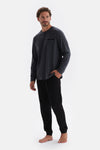 Anthracite HALF-PLOT LONG SLEEVE COTTON MODAL PAJAMAS SUIT