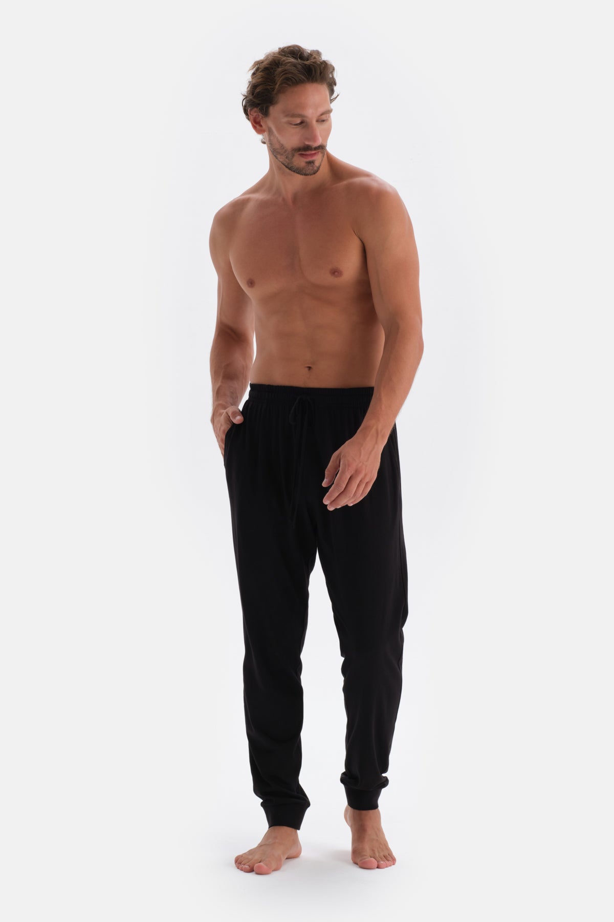 Anthracite HALF-PLOT LONG SLEEVE COTTON MODAL PAJAMAS SUIT