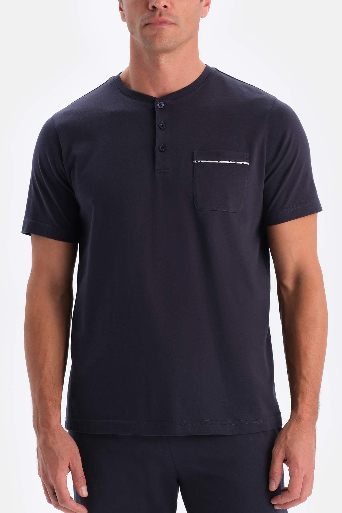 Lacivert Yarım Patlı Kısa Kollu Süprem Pijama Takımı