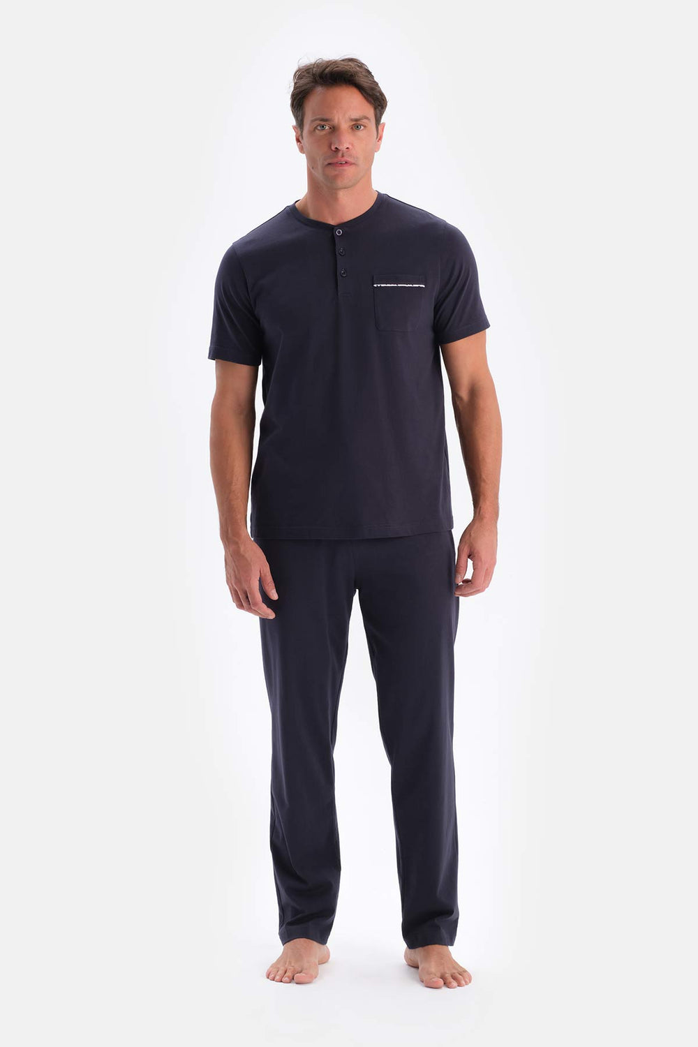 Lacivert Yarım Patlı Kısa Kollu Süprem Pijama Takımı