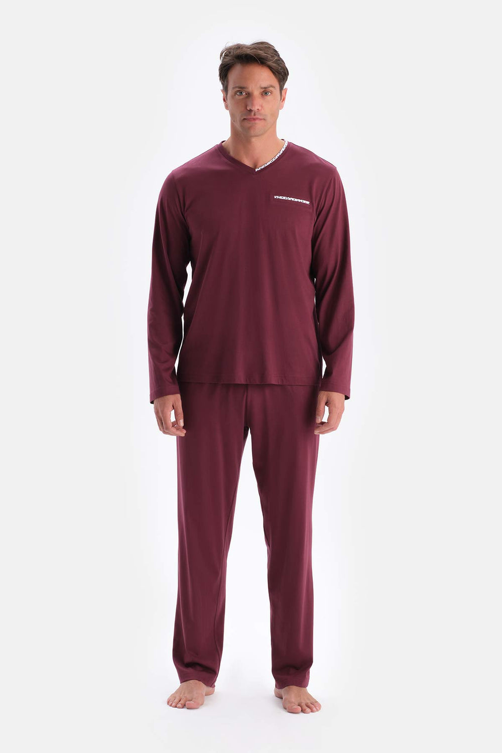 Bordeaux V-NECK LONG SLEEVE COTTON MODAL PAJAMA SET