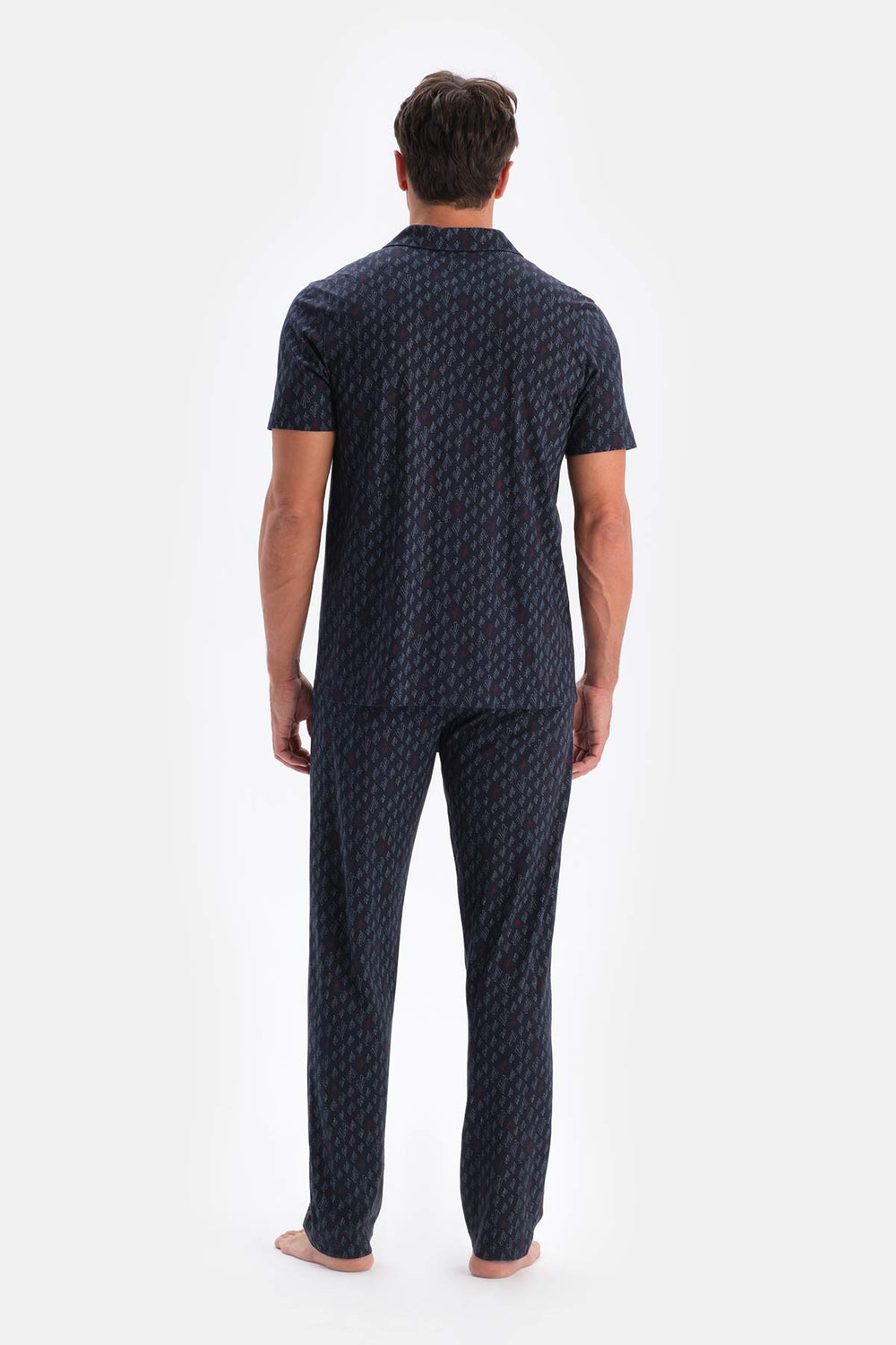 Navy PRINTED COTTON MODAL SHIRT TROUSERS PAJAMA SET