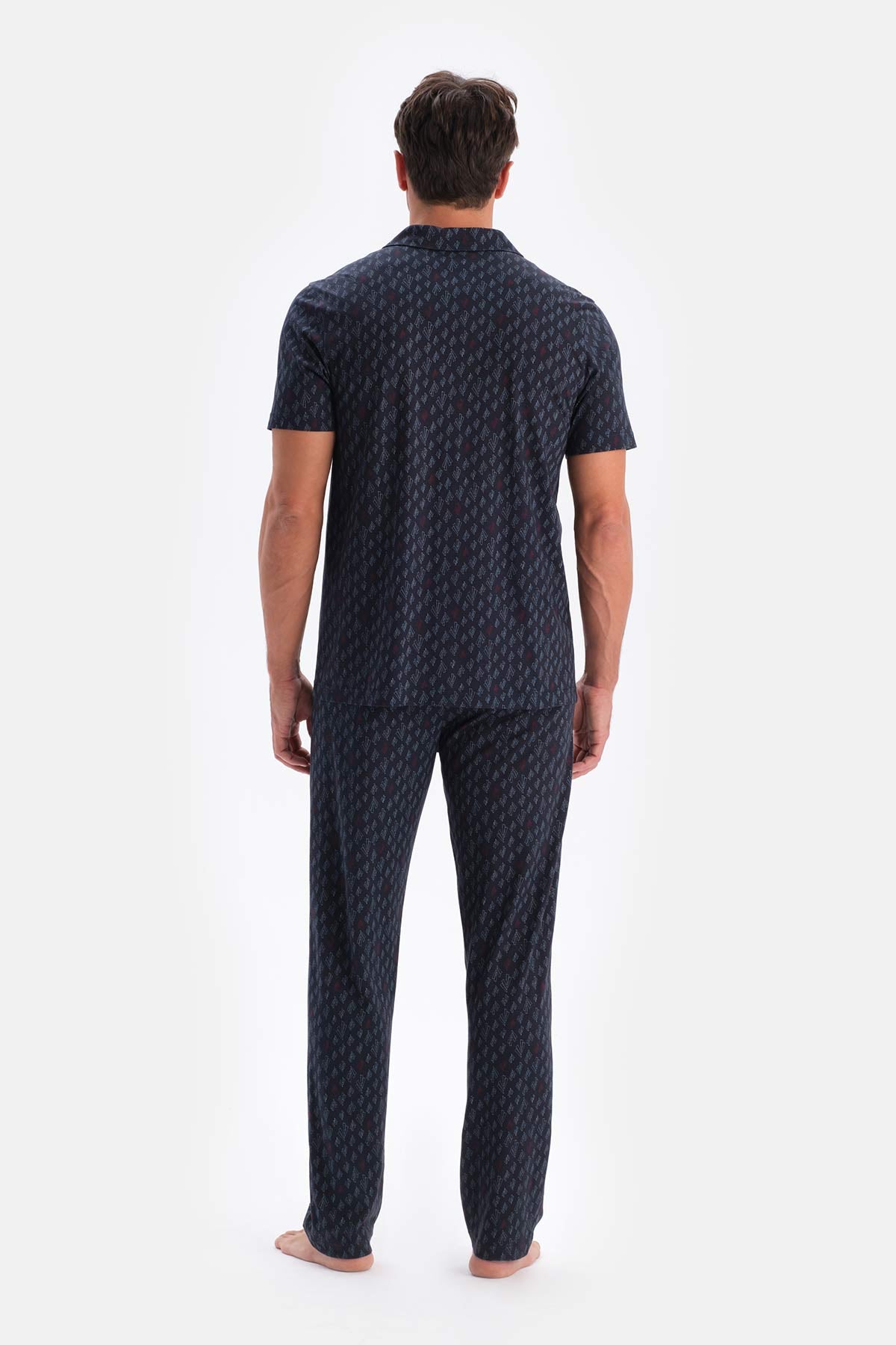 Navy PRINTED COTTON MODAL SHIRT TROUSERS PAJAMA SET