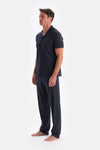 Navy PRINTED COTTON MODAL SHIRT TROUSERS PAJAMA SET