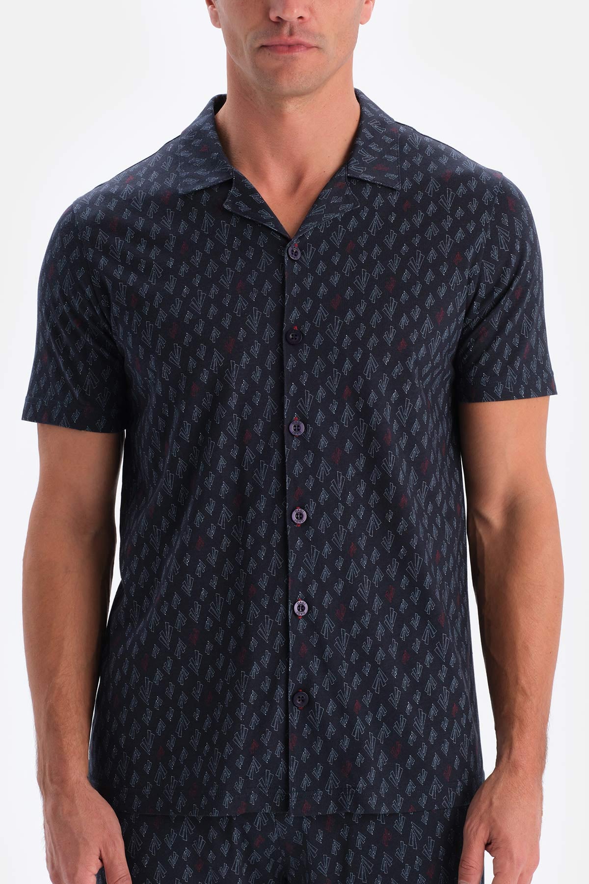 Navy PRINTED COTTON MODAL SHIRT TROUSERS PAJAMA SET