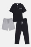 Black HALF POTTED SHORT SLEEVE SHORTS TROUSERS TRIPLE PAJAMA SET