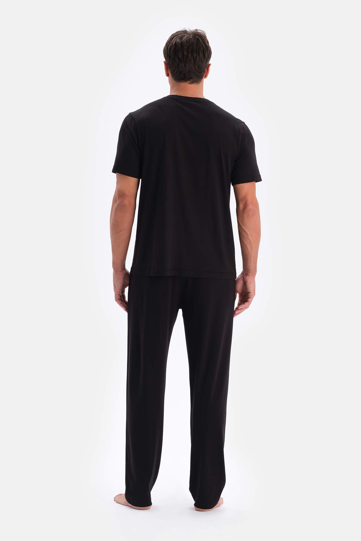 Black HALF POTTED SHORT SLEEVE SHORTS TROUSERS TRIPLE PAJAMA SET