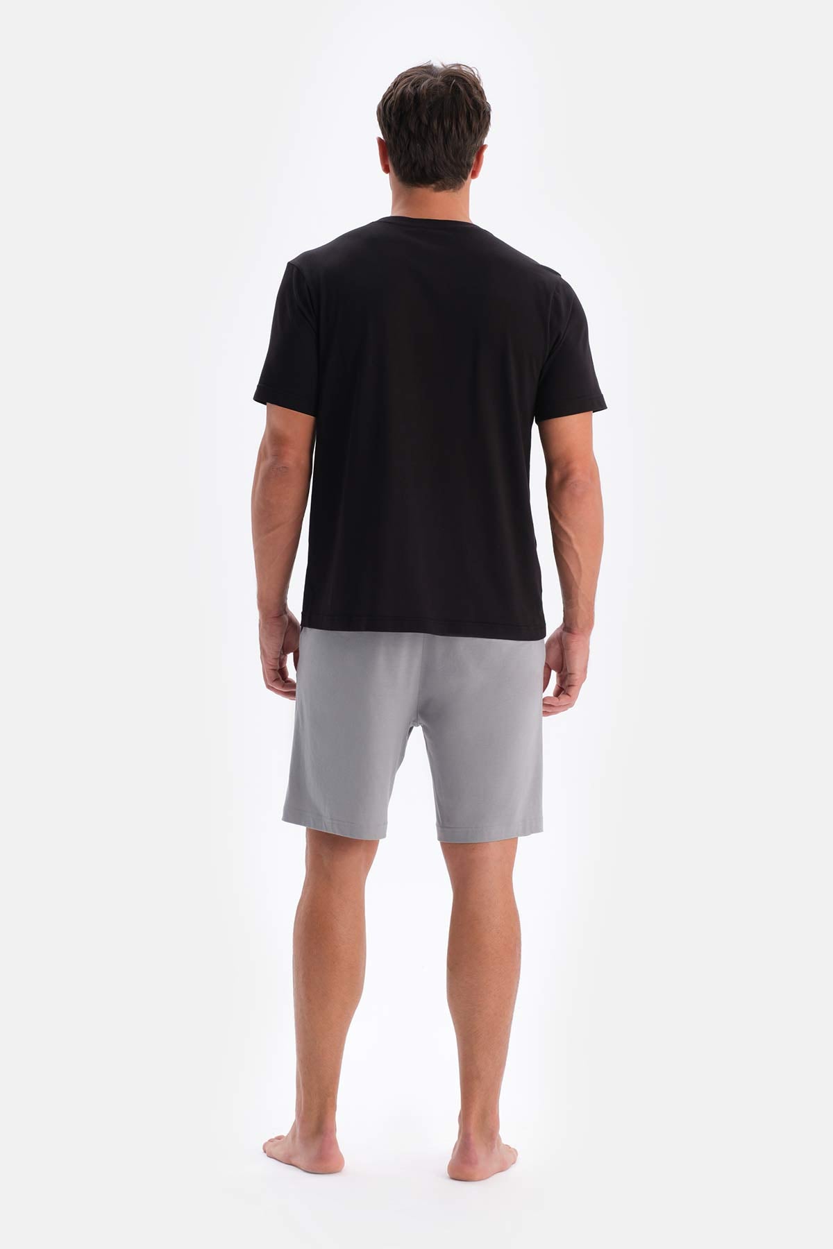 Black HALF POTTED SHORT SLEEVE SHORTS TROUSERS TRIPLE PAJAMA SET