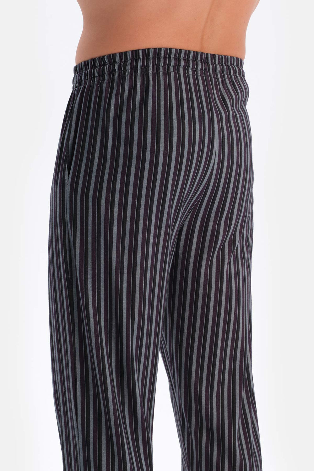 Füme Kısa Kollu Bisiklet Yaka Altı Çizgi Metraj Baskılı Pijama Takımı