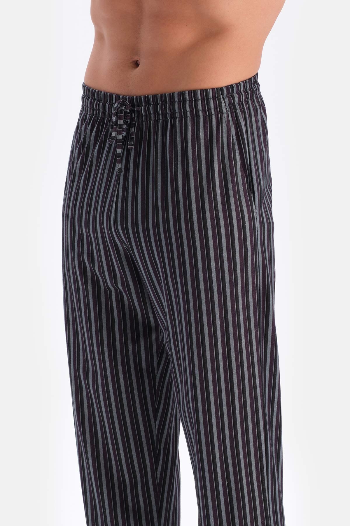 Füme Kısa Kollu Bisiklet Yaka Altı Çizgi Metraj Baskılı Pijama Takımı