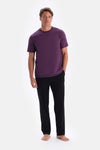 Mor Kısa Kollu Bisiklet Yaka Tişört Pantolon Pijama Takımı