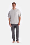 Grey CROW NECK OVERSIZE TOP COTTON MODAL PAJAMA SET