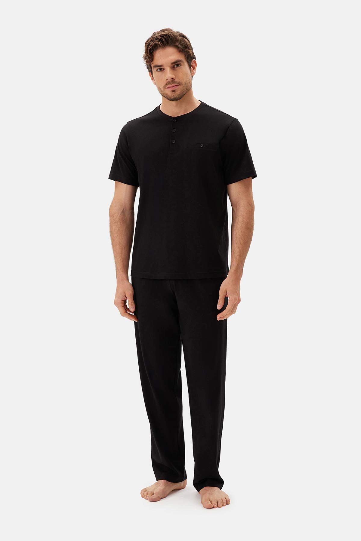 Siyah Yarım Patlı Kısa Kollu Celliant Pijama Takımı