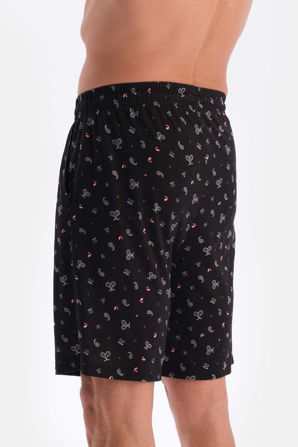 Bordo Yarım Patlı Uzun Kollu Şort Pantolon Üçlü Pijama Takımı