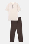 Bej Yarım Patlı Kısa Kollu Pamuklu Pijama Takımı