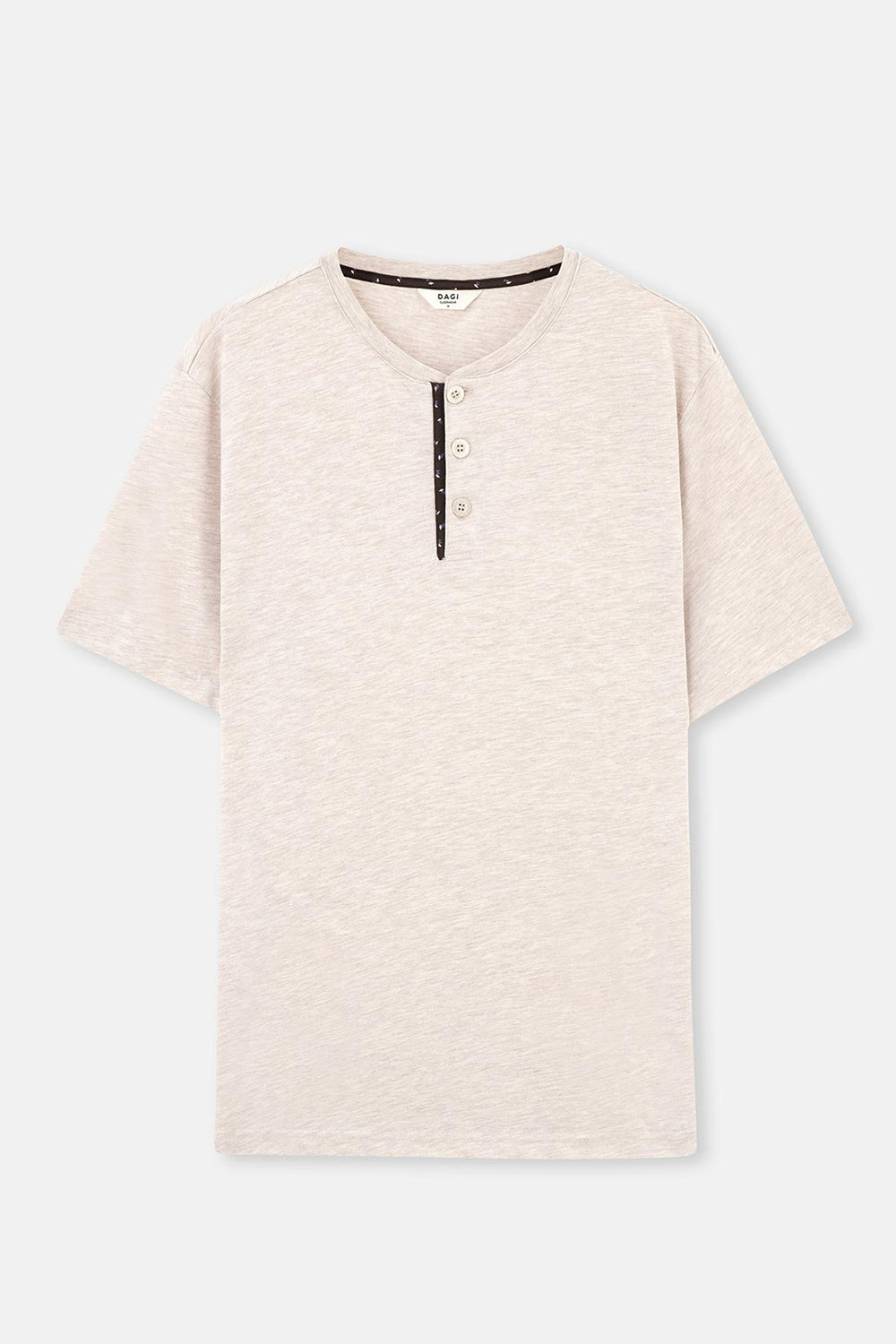 Bej Yarım Patlı Kısa Kollu Pamuklu Pijama Takımı