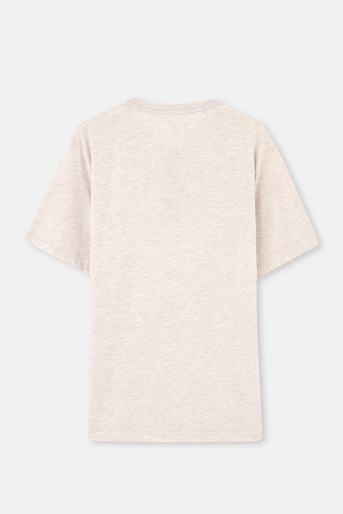 Bej Yarım Patlı Kısa Kollu Pamuklu Pijama Takımı