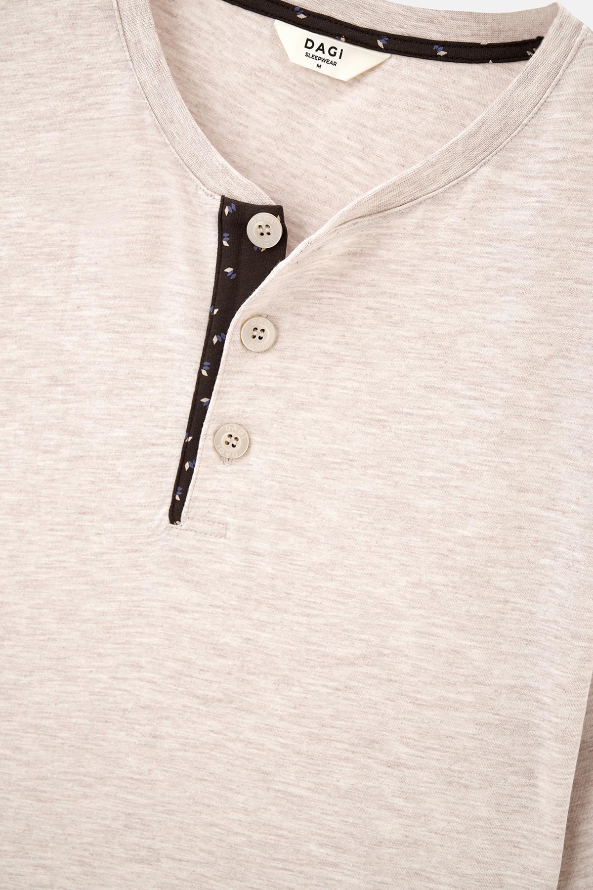 Bej Yarım Patlı Kısa Kollu Pamuklu Pijama Takımı