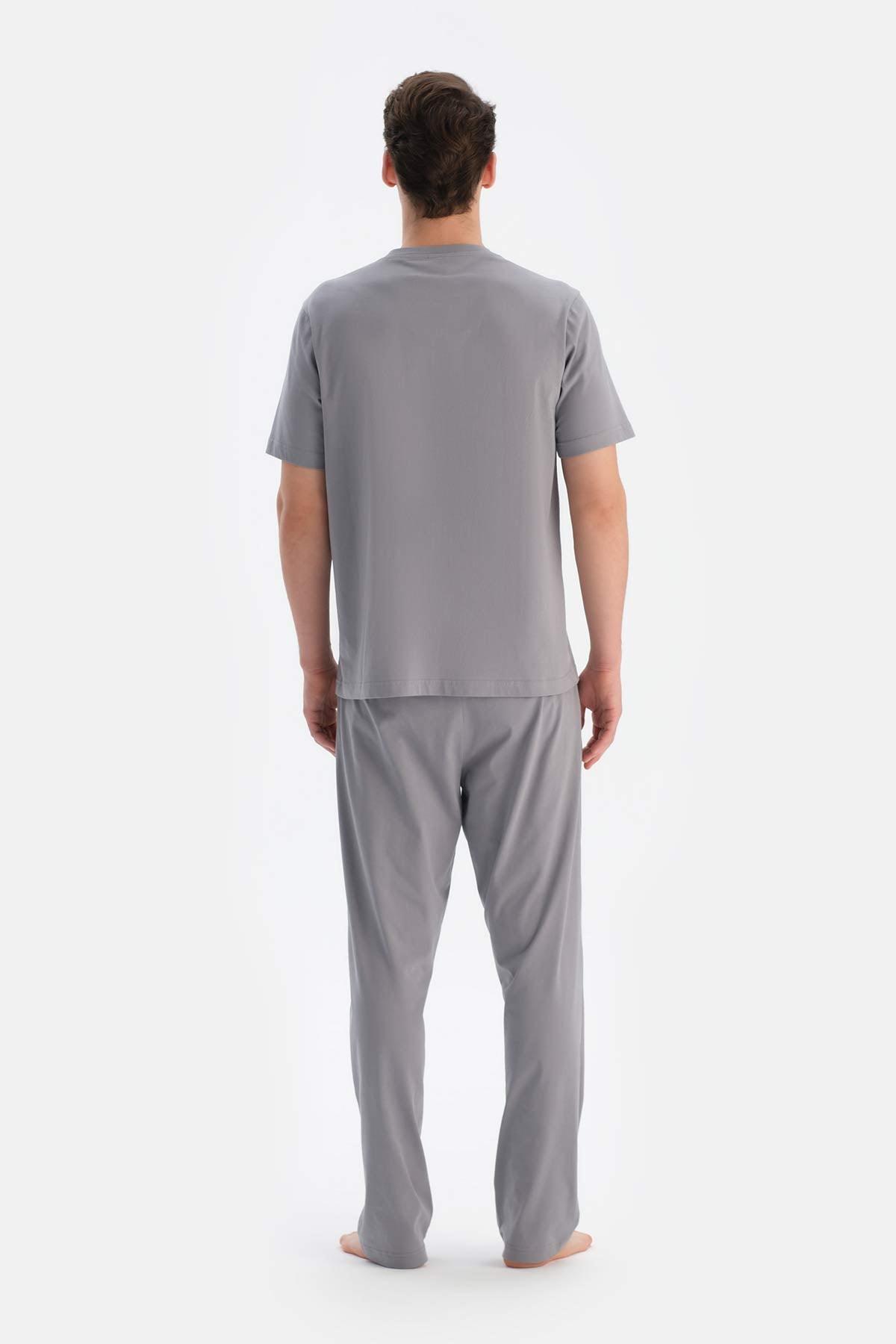 Gri Yarım Patlı Kısa Kollu Örme Pijama Takımı