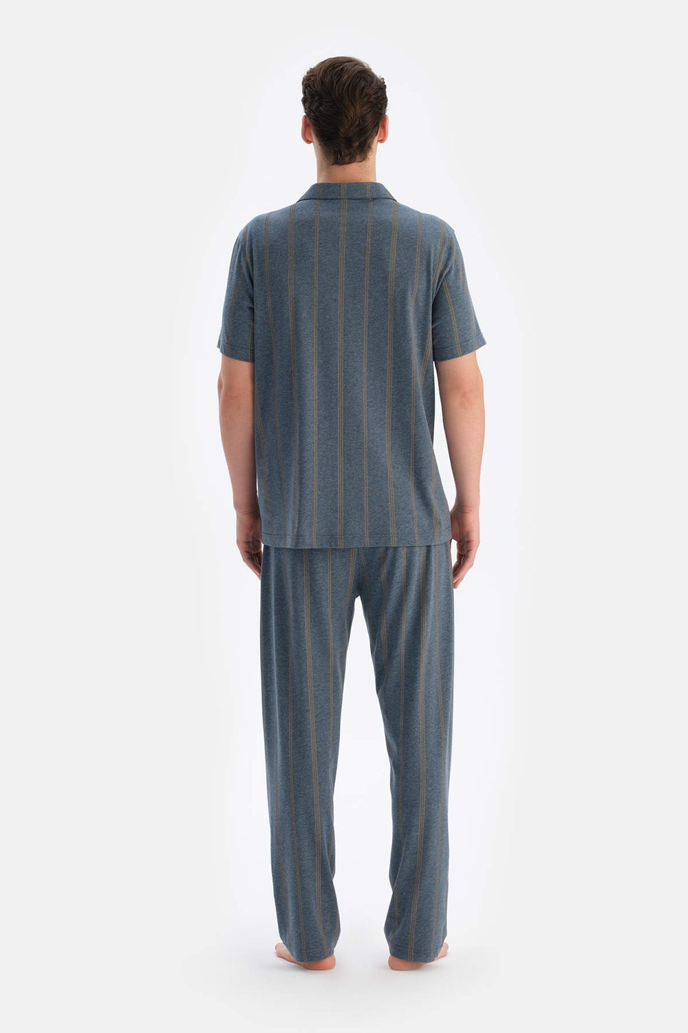 Multicolor Gömlek Yaka Kısa Kollu Çizgili Modal Pijama Takımı