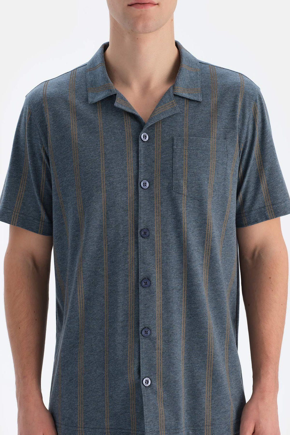 Multicolor Gömlek Yaka Kısa Kollu Çizgili Modal Pijama Takımı