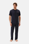 Lacivert Yarım Patlı Tişört Pantolon Pijama Takımı