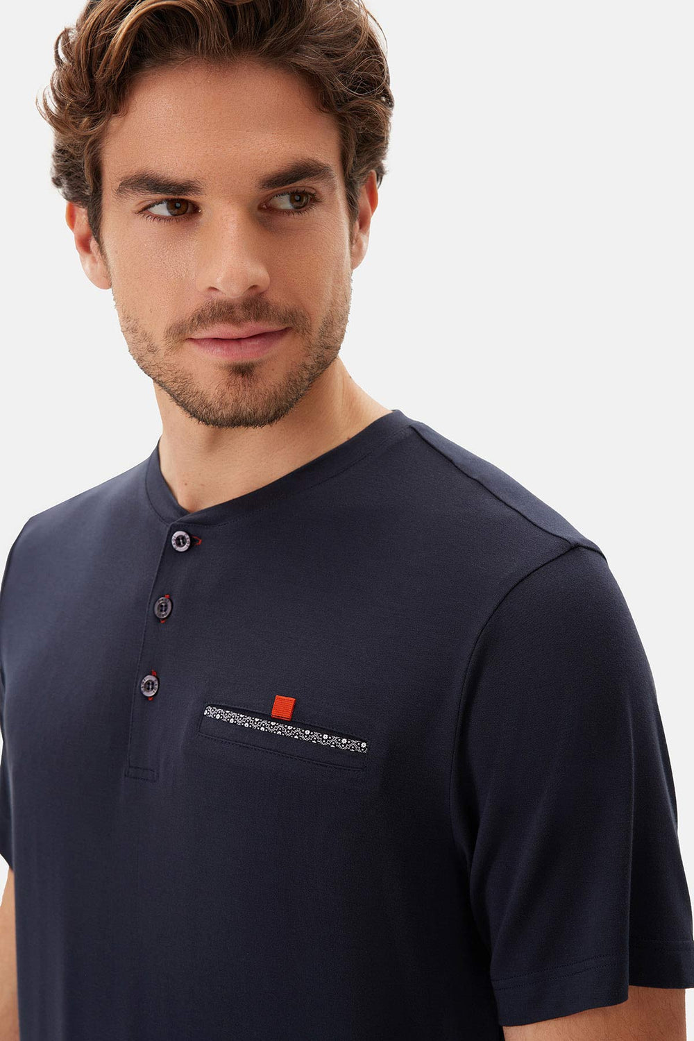 Lacivert Yarım Patlı Tişört Pantolon Pijama Takımı