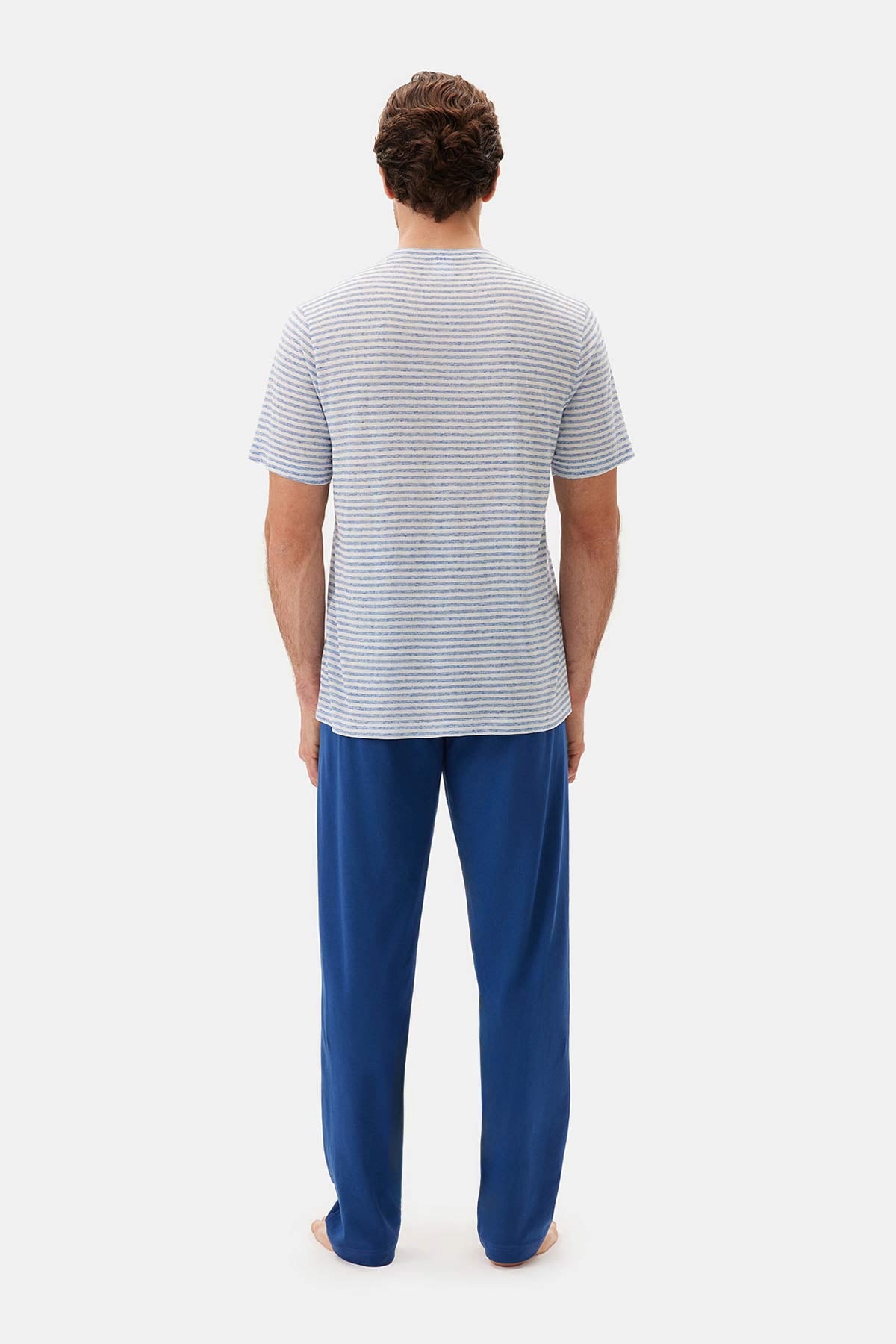 Mavi Yarım Patlı Kısa Kollu Pijama Takımı