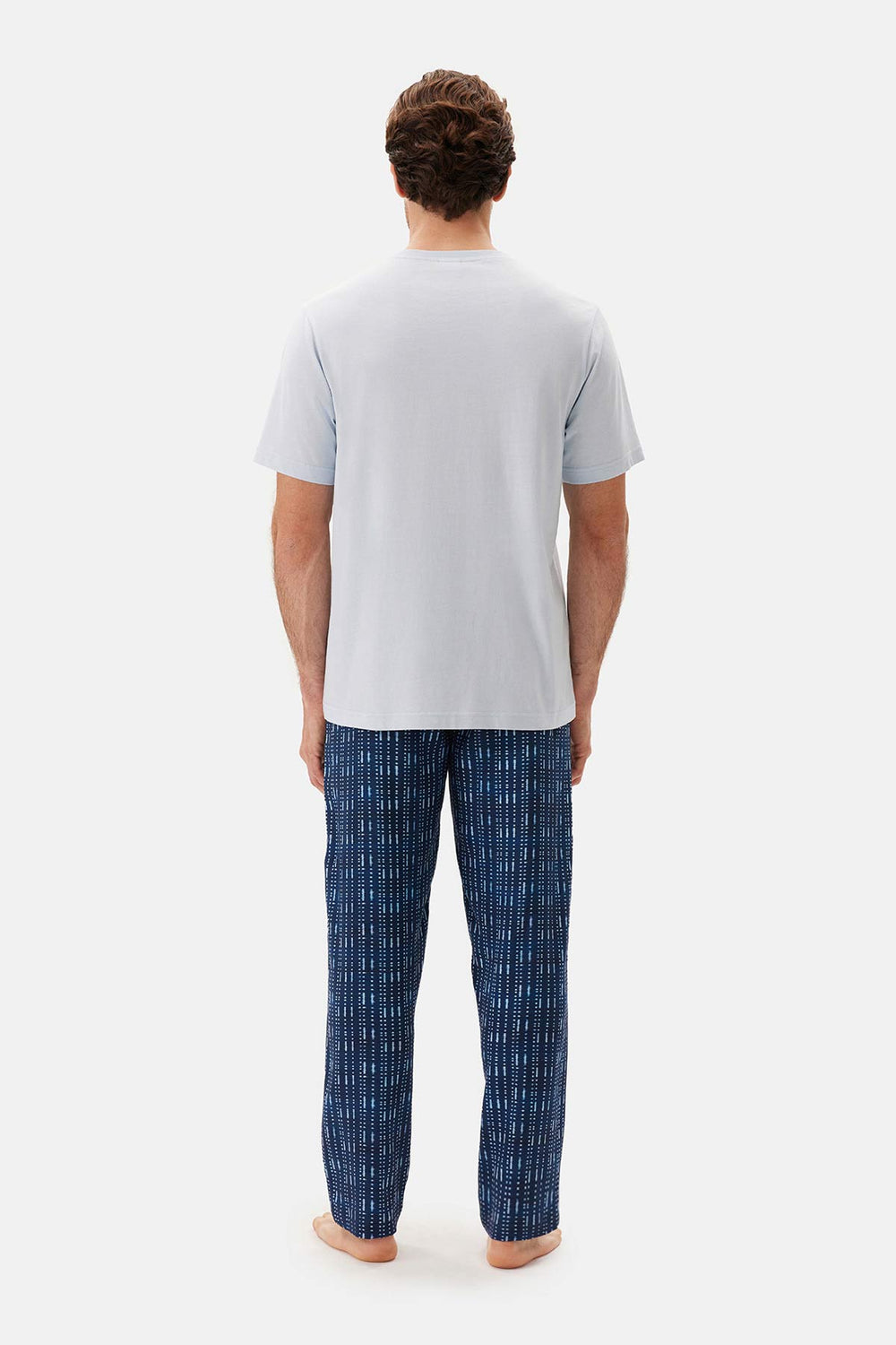 Mavi Bis Yaka Kısa Kollu Pijama Takımı