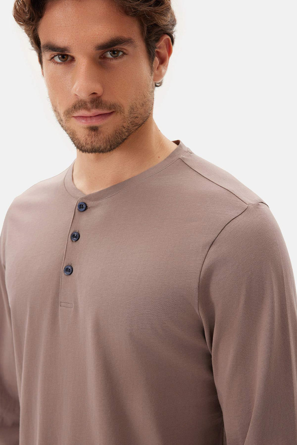 Sütlü Kahve Uzun Kollu Patlı Tişört Pantolon Pijama Takımı