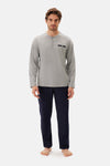 Gri Melanj Uzun Kollu Patlı Tişört Pantolon Pijama Takımı